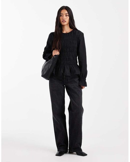 Vero Moda Black Shirred Bodice Top With Poet Sleeve