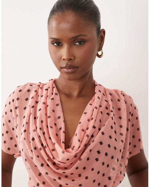 ASOS Pink Printed Mesh Co-ord V Neck Short Sleeve Top