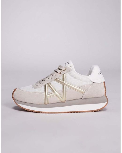 Sneakers Color Cuoio E Oro Con Logo di ARMANI EXCHANGE in White