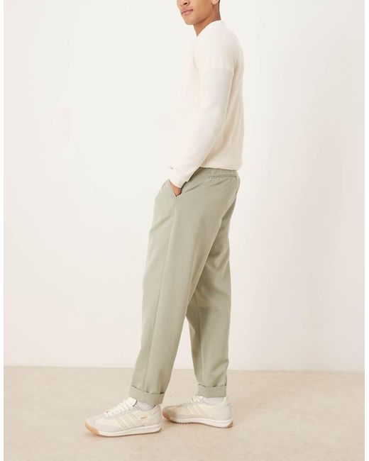 ASOS Natural Relaxed Tapered Fit Smart Trousers With Turnup for men