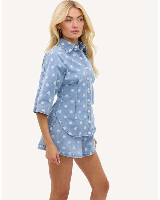 Loavies Blue The Stillness Of Us Light Denim Blouse With Polka Dots
