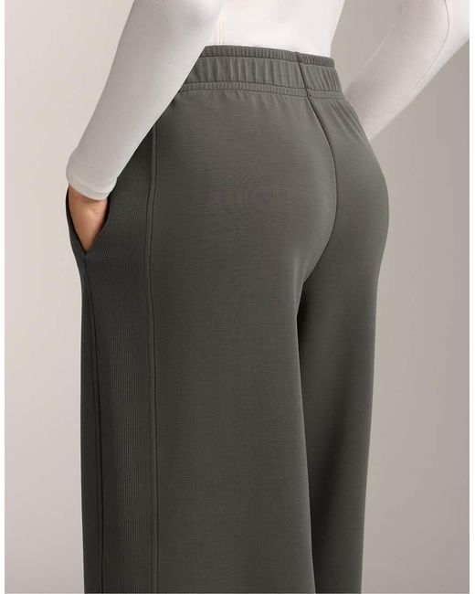 Oysho Gray Wide-leg Straight Trousers With Side Rib And Brushed Modal