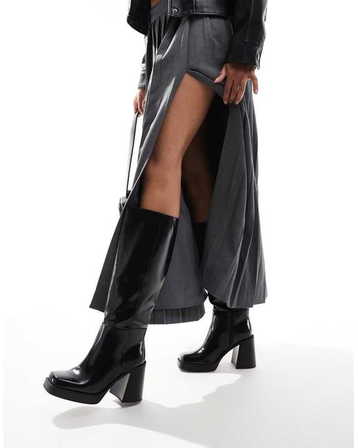 Stradivarius Black Square Toe Heeled Boot