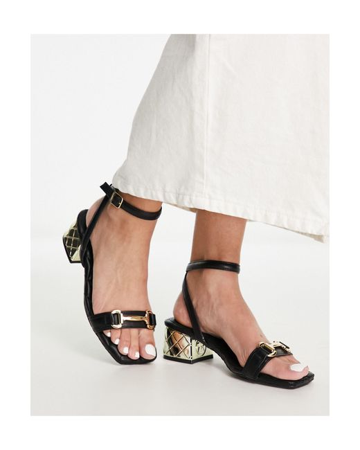 River Island Natural Gold Block Sandals With Buckle Detail