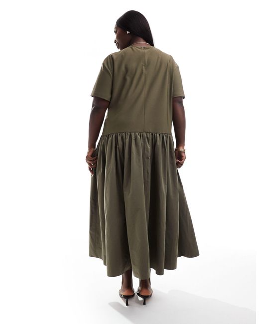 ASOS Green Curve Jersey Contrast Fabric Tshirt Dress With Drop Waist