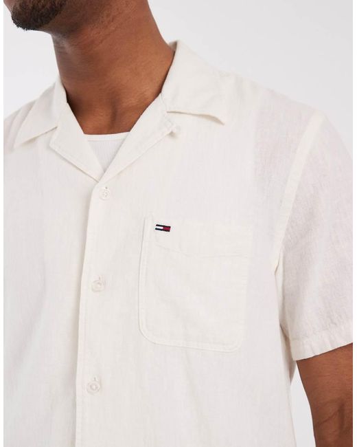 Tommy Hilfiger White Linen Blend Short Sleeve Shirt for men