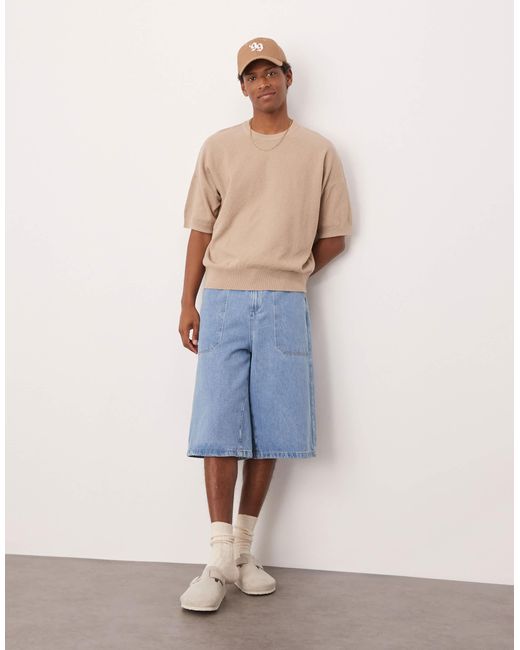 ASOS Natural Oversized Fit Knitted Pique Texture Tshirt for men