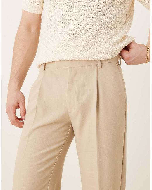 ASOS Natural Smart Straight Leg Trousers With Front Pleats for men