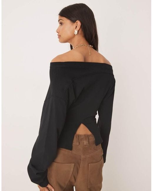 ASOS Black Long Sleeve Off Shoulder Corset Waist Tee