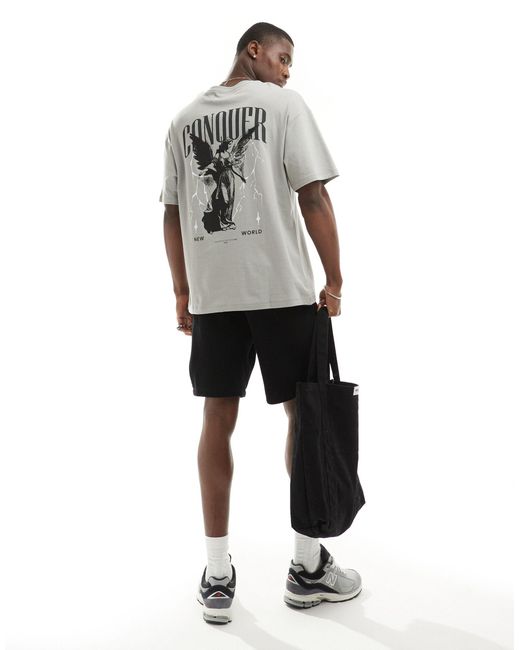 ADPT Gray Oversized T-shirt With Angel Conquer Backprint for men