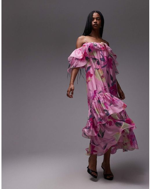 & Other Stories Purple Off Shoulder Ruffle Midaxi Dress