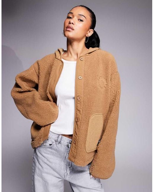 ASOS Gray Weekend Collective Knit Rib Mix Borg Hooded Jacket
