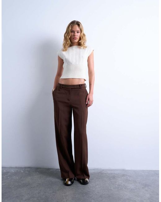 TOPSHOP Brown Knitted Compact Fitted Top