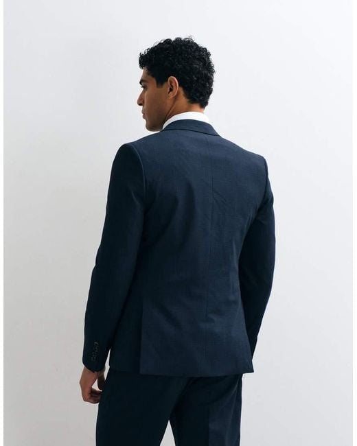 River Island Blue Slim Fit Plaid Suit Jacket for men