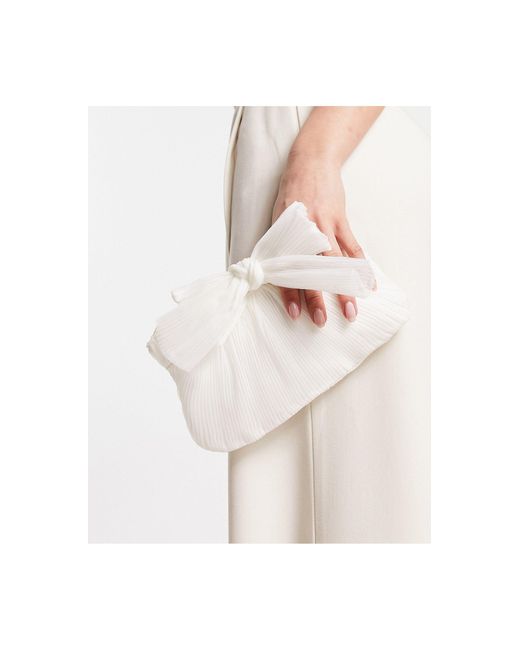 True Decadence White Ruched Bow Clutch Bag