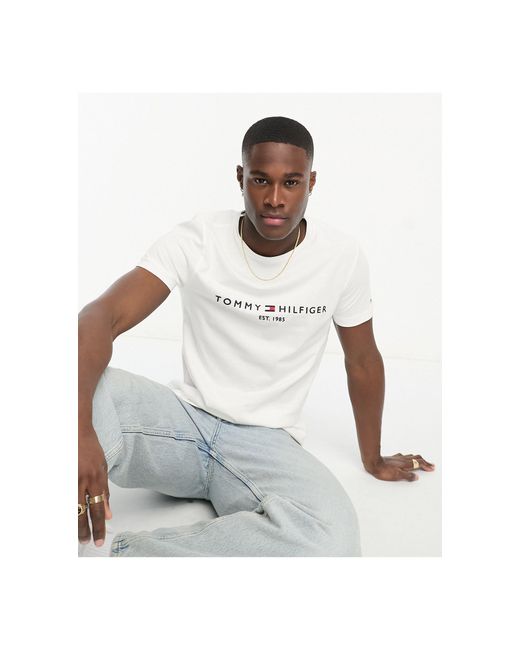 Tommy Hilfiger Embroidered Flag Logo T-shirt in White for Men | Lyst