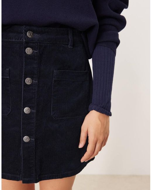 Jdy Blue Cord Button Through Mini Skirt