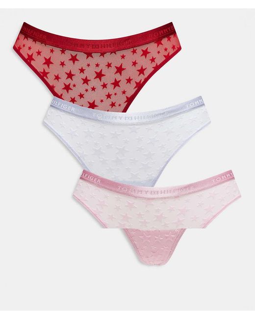Tommy Hilfiger Pink 3 Pack Mesh Thong With Star Print