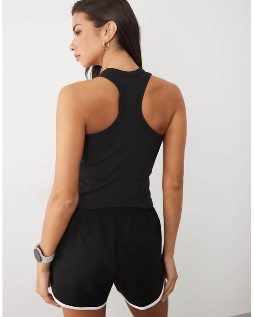 4505 Black Seamless Rib Scoop Neck Henley Vest With Racer Back