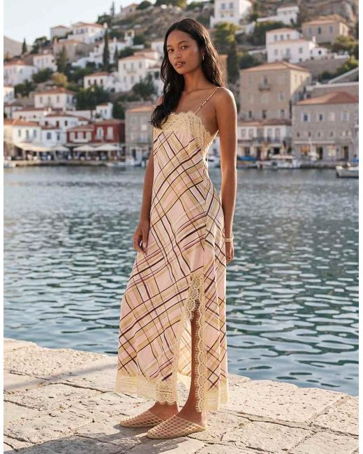 ASOS Natural Cami Maxi Slip Dress With Lace Trims