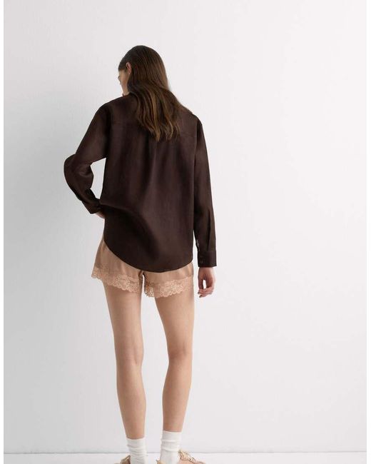 Intimissimi Brown The Pure Linen Plain-Weave Linen Shirt