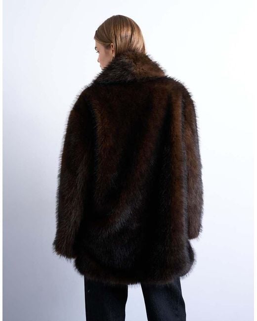 TOPSHOP Halflange Jas Van Imitatiebont Met Sjaalkraag in het Black