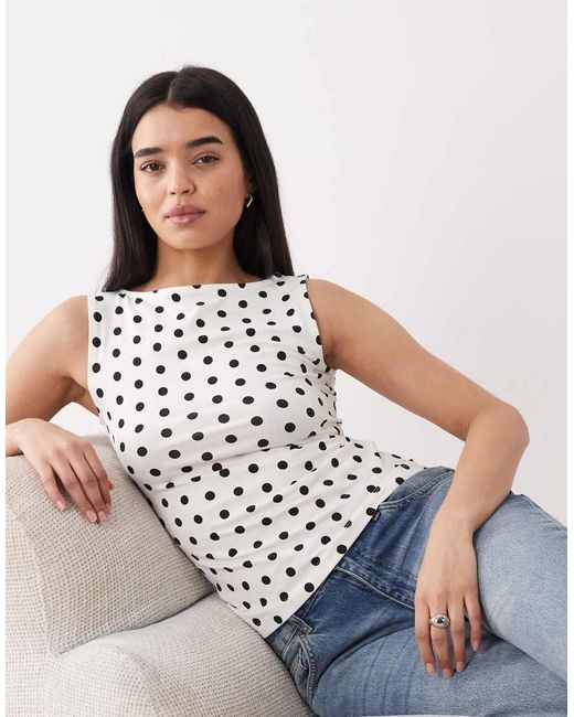 New Look Blue Polka Dot Boat Neck Tank Top