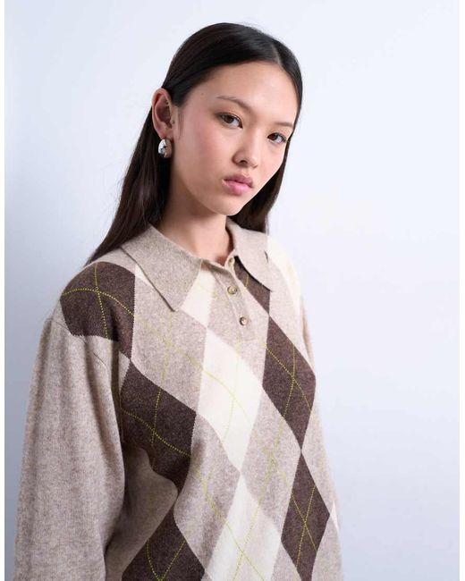 TOPSHOP Multicolor Knitted Fine Argyle Polo