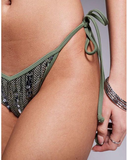 South Beach Metallic Tie Side Sequin Bikini Bottoms