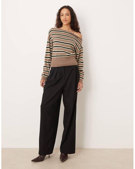 Motel Natural Jalira Asym Off Shoulder Stripe Jumper