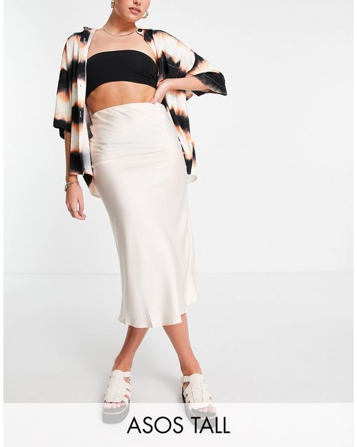 DESIGN Tall satin bias slip midi skirt 