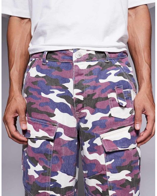 Liquor N Poker Purple Baggy Denim Cargos Co-Ord for men