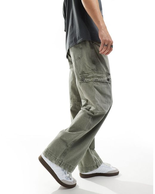 Pantalon cargo coupe baggy - kaki délavé Bershka pour homme en coloris Green