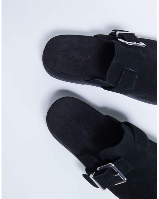 TOPSHOP Blue Amy Slip On Mules With Buckle