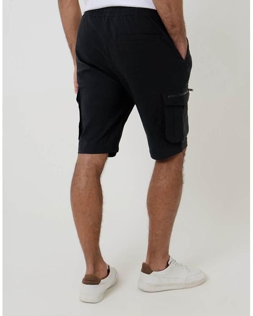 Threadbare Black Elasticated Waist Stretch Cargo Shorts for men