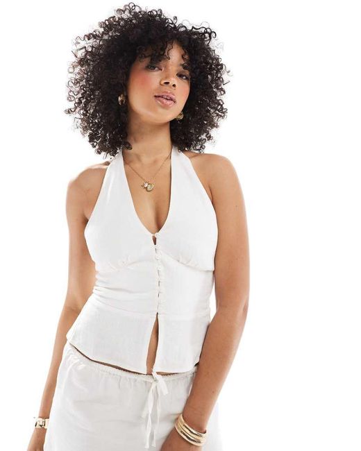 Top Allacciato Al Collo Con Bottoni di Stradivarius in White