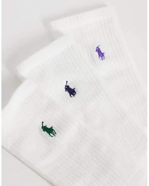 Polo Ralph Lauren Natural Wimbledon Capsule 3 Pack Icon Logo Crew Sports Socks for men