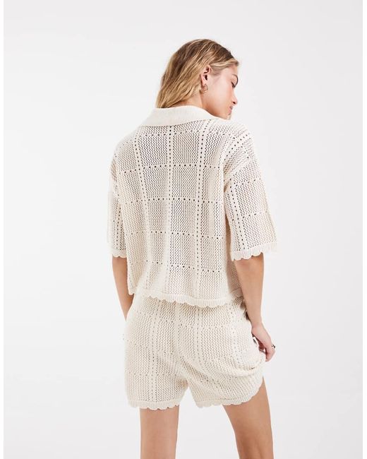 Vero Moda White Short Sleeve Crochet Polo