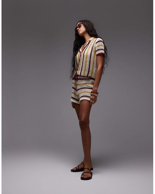 Chemise d'ensemble en maille ajustée à rayures - rouge, moutarde et crème TOPSHOP en coloris Brown