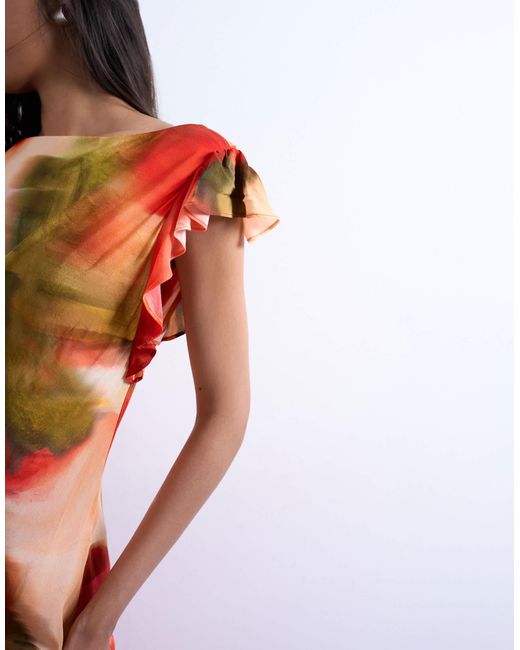 TOPSHOP Red Cowl Back Flutter Sleeve Maxi Dress