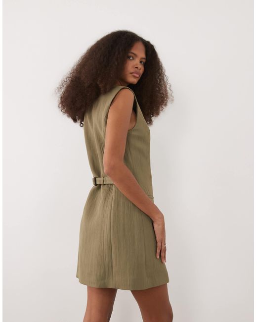 Mango Green Button Through Sleeveless Mini Dress