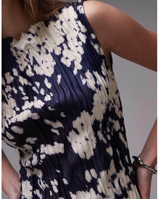 TOPSHOP Blue Abstract Animal Print Plisse Mini Dress