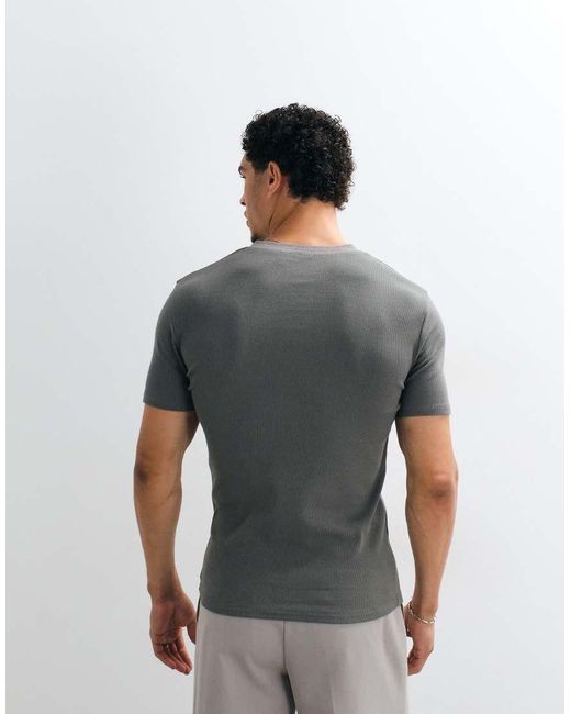 ASOS Gray Muscle Fit T-shirt With Henley Neck for men