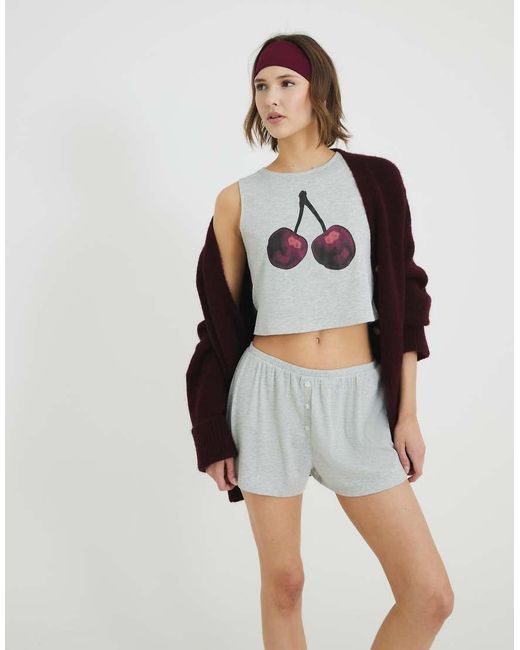River Island Gray Cherry Graphic Pyjama Set