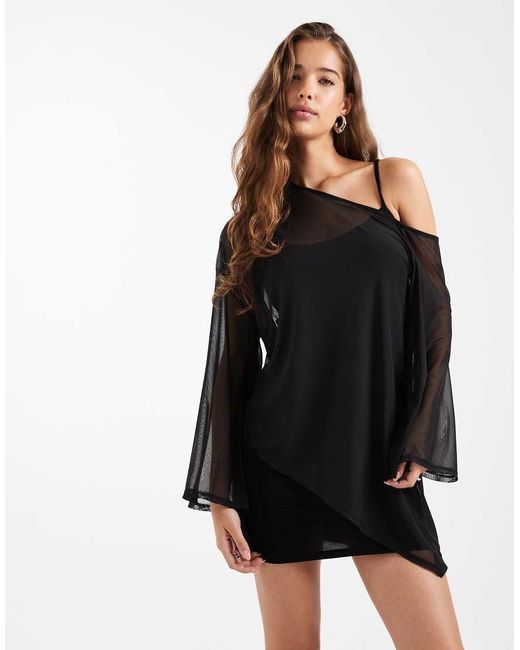 ASOS Black Cape Overlay Mini Dress