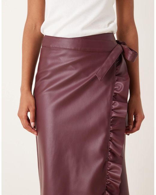 Never Fully Dressed Red Jaspre Pu Ruffle Midi Skirt