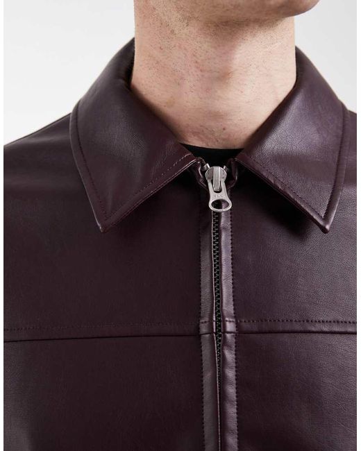 ASOS Black Faux Leather Harrington Jacket for men
