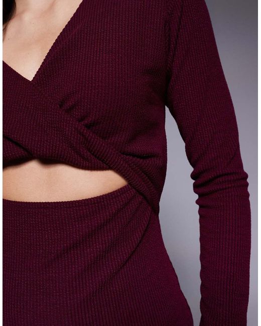 ASOS Purple Knot Detail Ribbed Midi Dress