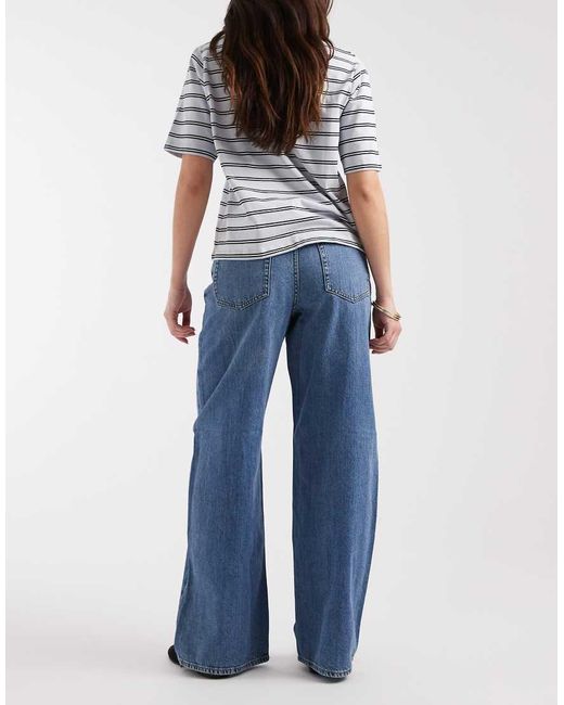 ONLY Blue Hope Mid Rise Wide Leg Jeans With Button Detail