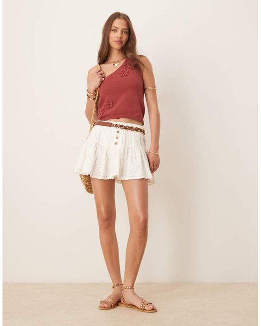 ASOS Red Knitted On Shoulder Top With Flower Applique Detail